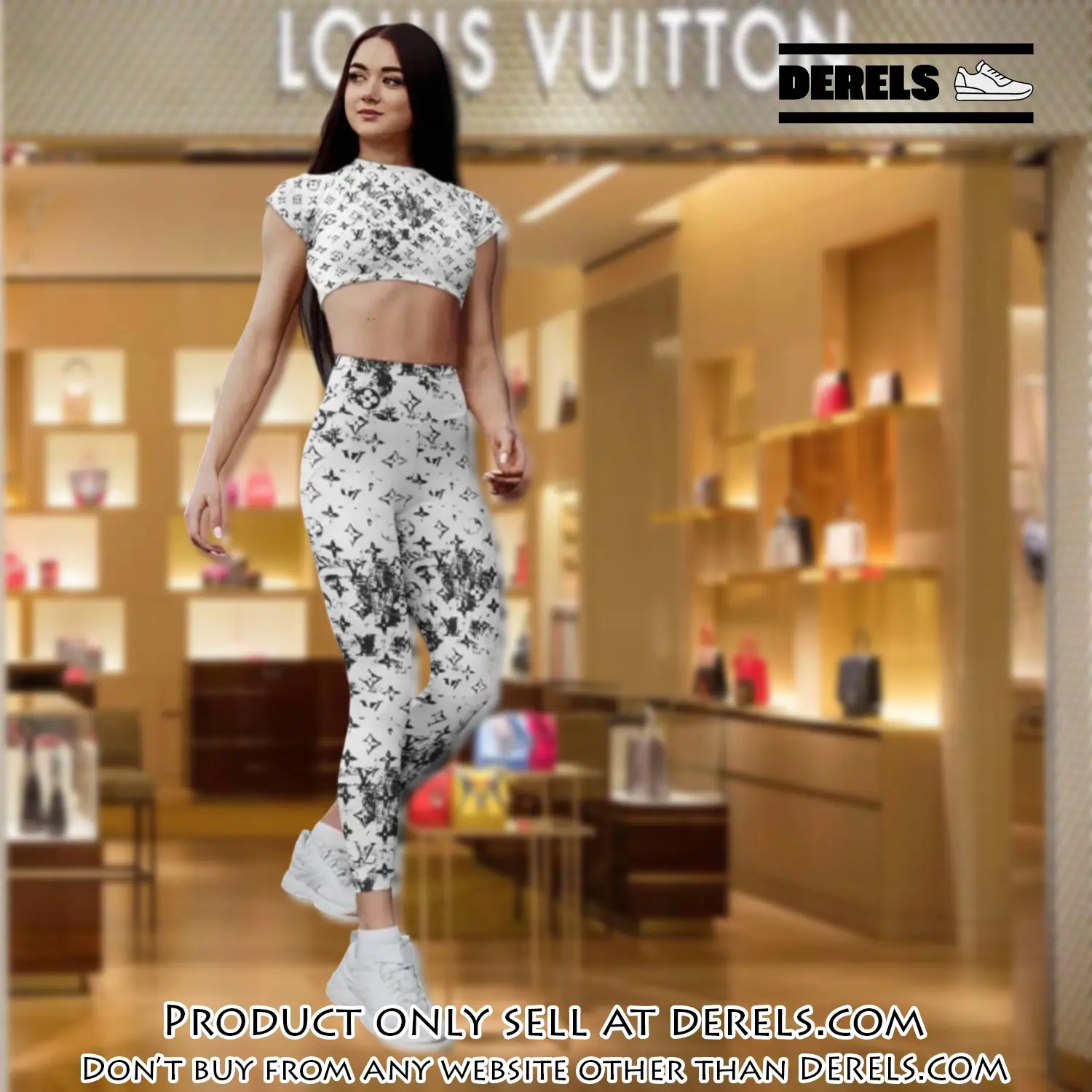 White louis vuitton luxury sportwear combo luxury brand crop top tshirt and legging for women ctl1045 dr2820916